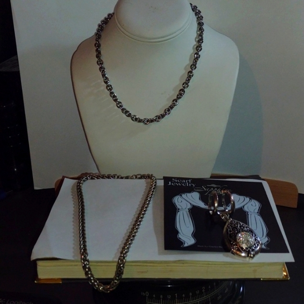 All steel 2- necklaces 1- scarf jewelry really in great shape